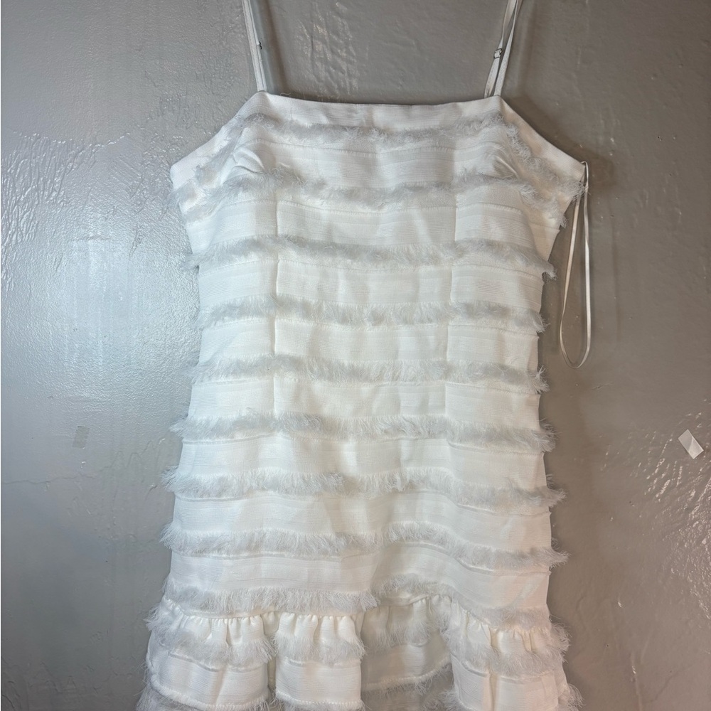 Princess Polly White Tiered Fringe Mini Dress